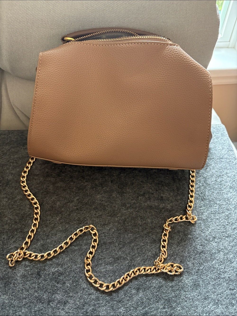 Women's Taupe Crossbody Bag with Gold Chain Strap